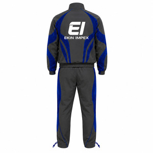 Custom <b>Men</b>’s Grey Blue Windbreaker Tracksuit Set Full Zip <b>Jacket</b> and Pants Casual Sublimation Sportswear Training Suit - Product Image 2