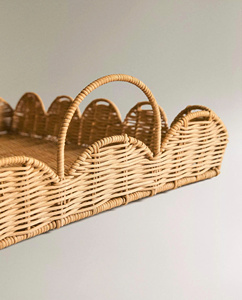 Lovely Scalloped Rattan Tray Elegant Serving Tray For <b>Coffee</b> <b>Table</b>, Food Display And Home Decoration - Product Image 2
