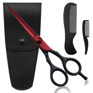 Ciseaux de coiffure en acier inoxydable de 5 pouces, réutilisables, pour salon de coiffure, avec vis réglable, pour couper les cheveux, avec étui et peignes - Product Image 1