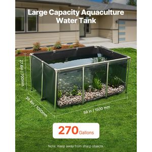 Vasca rettangolare per pesci rossi da 270 galloni, laghetto per Koi in PVC con pannello trasparente, acquario da terra in tela, accessorio in acciaio inossidabile per pesci rossi - Product Image 2