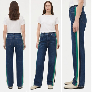 Jeans de Mujer de Cintura Alta y Pierna Ancha con Franja Lateral, Corte Holgado, 100% Algodón, Estilo Casual y Urbano - Product Image 4