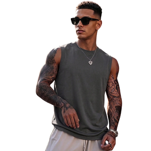 <b>Mens</b> Charcoal Knitted 100% Cotton Sleeveless Tank <b>Top</b> Casual <b>Muscle</b> Shirt Crew Neck Regular Fit Summer Gym Workout Quick Dry - Product Image 1