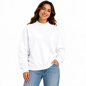 Sweat-shirt molletonné oversize à col montant pour femme, en tissu brossé doux sans bouclettes, coupe décontractée moderne, idéal pour l'hiver - Product Image 3