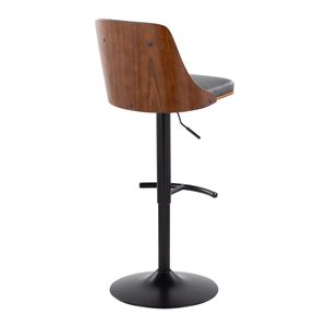 Tabouret de bar réglable Gianna de style moderne du milieu du siècle, pivotant, en métal noir et bois de noyer, simili cuir gris, pied en T arrondi - Product Image 4