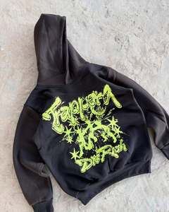 High Quality Men's Embroidered Hoodies 100% Cotton Street Wear Style with Distressed Embroidery Logo Cropped for Comfort - Product Image 2