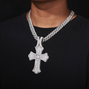 Pendentif Croix Iced Out en Moissanite Diamant, Chaîne Cubaine en Argent 925, Bijoux Hip Hop - Product Image 3