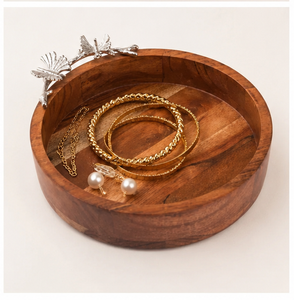 Handcrafted Acacia Wood Round Serving Bowl With Artistic Silver <b>Butterfly</b> Branch Handle Elegant Decorative Tabletop Fruit Decor - Product Image 2