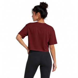 Women's <b>Maroon</b> Crop <b>Top</b> Crew Neck Short Sleeve Loose Fit Solid Color Jersey 100% Cotton Casual All Seasons Wear - Product Image 2