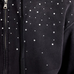 Vente en gros de sweats à capuche pour hommes personnalisés, épais, à fermeture éclair, avec patch brodé, impression sérigraphique, LOGO, strass et effet délavé à l'acide - Product Image 5