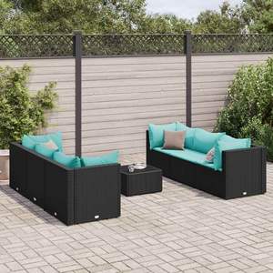 Ensemble de salon de jardin en polyrotin noir 7 pièces avec coussins, meubles d'extérieur élégants - Product Image 1