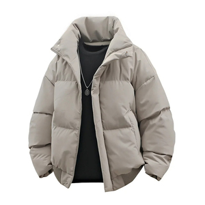 Light Blue Unisex Puffer <b>Jacket</b> Stand Collar Zipper Closure Windproof <b>Thick</b> Polyester Winter Casual Regular Fit Bomber <b>Jackets</b> - Product Image 6