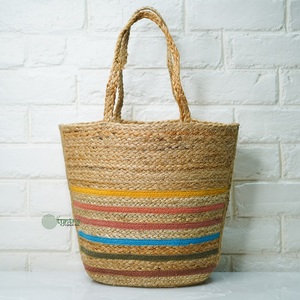 Sac fourre-tout en jute rayé TYNTRA pour femme, style bohème, écologique, ouvert, taille personnalisable, pour l'été, la plage, usage quotidien, avec lettres - Product Image 4