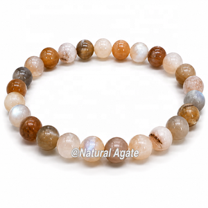 Pulsera de Piedras Preciosas de Piedra Lunar Melocotón de 4 mm al por Mayor – Pulsera Elástica de Cuentas Redondas de Piedra Lunar Melocotón Natural - Product Image 6