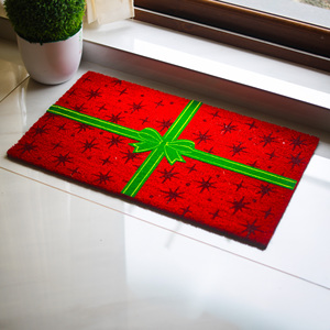 พรมเช็ดเท้าใยมะพร้าวพิมพ์ลาย CocoGift ด้านหลังเป็น PVC ใยมะพร้าวธรรมชาติ พร้อมริบบิ้นสีแดง ของขวัญ พรมปูพื้นทางเข้า พรมตกแต่ง พรมเช็ดเท้าพิมพ์ลายตามสั่ง - Product Image 1