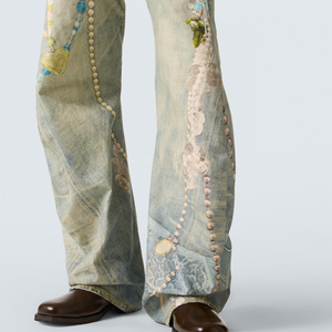 Pantalones Vaqueros Asimétricos de Hombre Paul con Pierna Ancha, Estampados, de Talle Alto, de Moda, Unisex, Casuales, Desgastados - Product Image 5