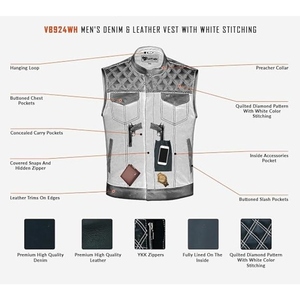 Custom <b>Men's</b> Genuine <b>Leather</b> Motorcycle Club <b>Vest</b> Quilted Biker Riding Waistcoat Premium Cowhide <b>Leather</b> Zip <b>Vest</b> - Product Image 4