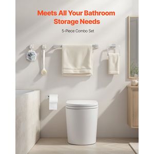 Set di Accessori per Bagno in Acciaio Inox da 24 Pollici, 5 Pezzi con 2 Porta Accappatoi e Porta Asciugamani, Finitura Nichel Spazzolato - Product Image 2