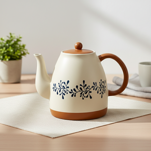 Tetera de Gres de Primera Calidad 3461043-1.0: Diseño Botánico con Impresión por Tampografía, Acabado Mate Suave - Product Image 6