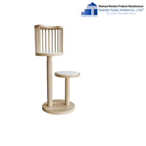 Thanh Tung Thinh Wooden <b>Cat</b> Tree Double Tier Minimalist Standing Rack Round Shape Durable Wood Craft - Product Image 1