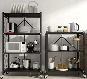 Foldable Metal Microwave Oven Storage <b>Rack</b> Multi Layer Kitchen Organizer No Installation Required - Product Image 2