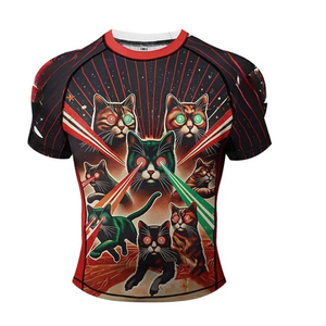 Men's Short Sleeve Rash Guard With <b>Cat</b> Laser Eyes Pattern Quick Dry Slim Fit O-Neck Casual <b>T</b>-Shirt - Product Image 3