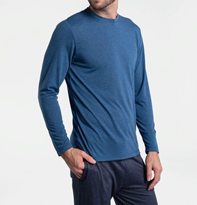 Camiseta de manga larga de algodón y poliéster de buena calidad para hombre, deportiva, que absorbe la humedad, para gimnasio, correr y fitness, color sólido. - Product Image 4
