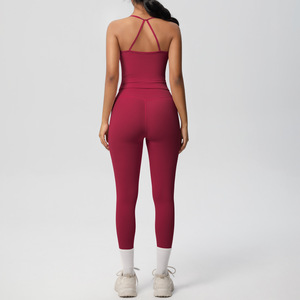 Conjunto Deportivo de Yoga a Cuadros para Mujer con Chaleco y Leggings, Cintura Elástica Ajustada, Transpirable, Spandex/Nailon - Product Image 2