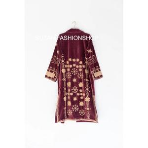 Stylish Handmade Elegant <b>Velvet</b> Long <b>Coat</b> Floral Embroidery Stand Collar Full Sleeve Winter <b>Women's</b> Jacket Raw Eco-Friendly - Product Image 5