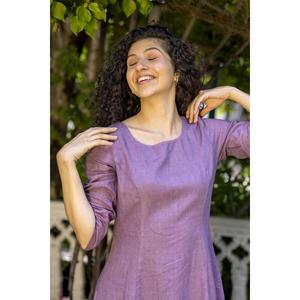 Women Cotton Linen <b>Boho</b> Style Plain Midi <b>Dress</b> Round Neck 3/4 Sleeve Loose Casual <b>Dress</b> - Product Image 4