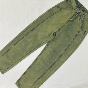 Jeans de Mezclilla Verde de Cintura Alta y Pierna Recta, Algodón de Peso Medio, Lavado a la Arena, Estilo Casual para Hombre, Otoño - Product Image 1