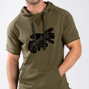 Conjunto de Camiseta con Capucha Verde Oliva para Hombre, Manga Corta, Informal, para Verano, 100% Algodón Tejido, Transpirable, Estilo Urbano, 210grm - Product Image 2