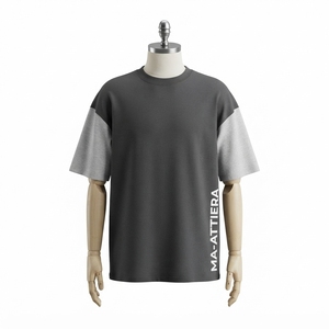 เสื้อยืดโอเวอร์ไซส์ผู้ชาย คัลเลอร์บล็อก สีดำเทา แขนสั้น สไตล์ลำลอง สตรีทแวร์ ขายส่ง - Product Image 3