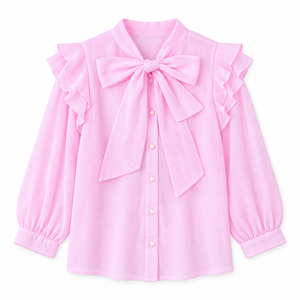 Blusa de lazo de color liso para mujer al por mayor, elegante camisa de oficina con botones de perlas, top de moda para ropa de trabajo, para proveedor minorista de boutiques - Product Image 1