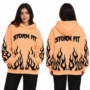 Sweat-shirt à capuche surdimensionné personnalisé pour femme, imprimé flamme bleu sarcelle personnalisable sur le devant, en coton tricoté, écologique et coupe-vent - Product Image 6
