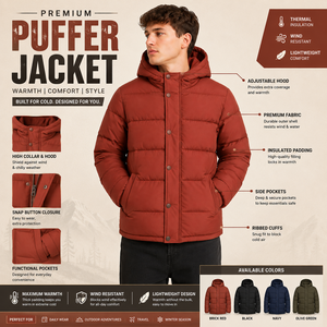 Men's Hooded Puffer Jacket Solid Color <b>Thick</b> Polyester <b>Winter</b> Casual <b>Coat</b> With Button Closure Regular Fit Windproof Wholesale - Product Image 6