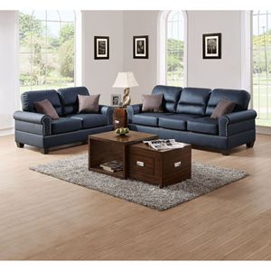 โซฟาหนังสีดำ 2 ชิ้น และชุดโซฟาเลิฟซีทสำหรับเฟอร์นิเจอร์ห้องนั่งเล่น - Product Image 3