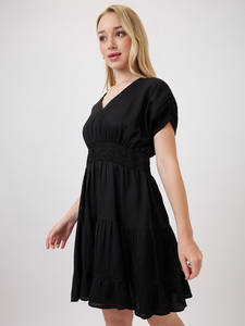 Robe midi formelle d'été en mousseline blanche à imprimé floral, col en V, manches bouffantes, taille naturelle, infroissable, écologique, pour femme - Product Image 3