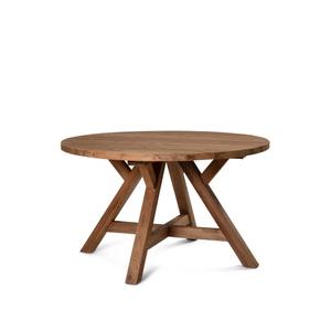 Table de salle à manger ronde moderne en teck massif avec structure à pieds croisés robustes pour restaurant, café et mobilier de salle à manger - Product Image 1