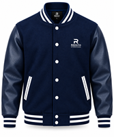 Veste varsity noire pour homme, couleur unie, manches en cuir, style décontracté pour l'automne, col rabattu, fermeture à boutons, veste varsity personnalisable