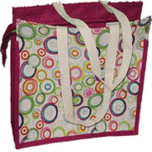 Sac fourre-tout géométrique en toile de jute LOWELLCRAFT avec fermeture éclair et poignées à cordon pour usage quotidien - Product Image 4