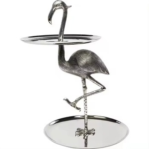 Three Tier Silver Decorative <b>Tray</b> With Gold Accent Modern Design Round Multi Functional Metal Handicraft Display Stand - Product Image 3