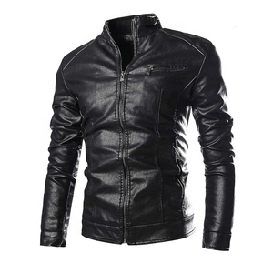 Veste en cuir PU bordeaux pour homme, style motard, col rabattu, fermeture éclair, coupe ajustée, longueur normale, couleur unie, hiver - Product Image 3