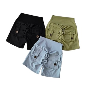 กางเกงขาสั้นเล่นโยคะและฟิตเนสของผู้หญิงแบบไร้ตะเข็บมีกระเป๋ากางเกงขาสั้นเล่นกีฬาแนวสะโพกสีพีชเอวสูงเปลือยสำหรับออกกำลังกายในยิม - Product Image 3