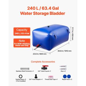 Serbatoio d'Acqua Portatile da 240 Litri, Pieghevole, Antigoccia, Resistente agli Strappi, Contenitore Morbido per Campeggio - Product Image 1