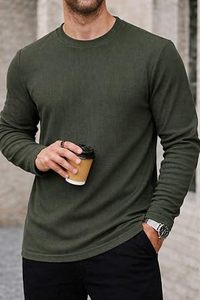 Camiseta de Manga Larga de Algodón con Costuras en Contraste, Moda Urbana Moderna, Tacto Suave, Ropa Diaria, Textil de Alta Densidad - Product Image 3