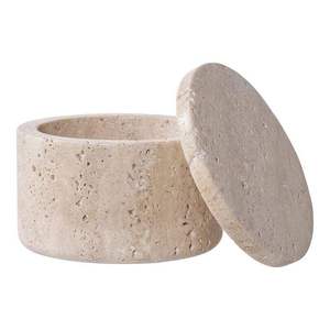Pot en marbre travertin beige avec couvercle, récipient décoratif élégant pour le rangement, vase en pierre élégant pour la décoration de la maison, du bureau et de la cuisine - Product Image 1