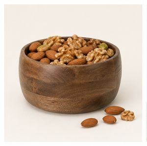 Grand saladier artisanal en bois d'acacia naturel avec bord doré, écologique, pour fruits et collations, vaisselle de cuisine moderne et durable - Product Image 2