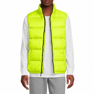 Gilet matelassé jaune fluo pour homme, col montant, fermeture éclair, rembourré en duvet, léger, vêtement d'extérieur sportif pour l'hiver - Product Image 1