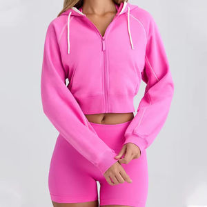 Ensemble de survêtement femme avec fermeture éclair, effet usé, délavé à l'acide, comprenant un sweat à capuche court, une jupe et un short - Product Image 6