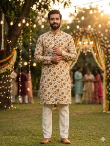 Última Tendencia en Kurta Pijama de Algodón Suave Estampado para Hombre, Ideal para Fiestas, Bodas y Ocasiones Especiales - Product Image 4